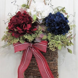 Patriotic Hydrangea Basket Wreath for Your Front Door or Home Wreath Basket for Door Every Day Outdoor Porch Decor Designawreath image 1