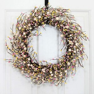 Every Day Pip Berry STORM Door Wreath THIN Berry Wreath for your Front Door Country Cream, Pink and Yellow Berry Wreath Gift for her image 6