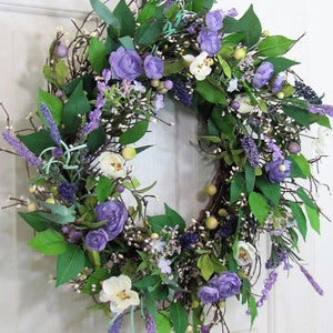 Purple Floral Wreath for your Home or Door Every Day Wreaths Purple Floral Home Decor Door Wreaths Gift Lavender Decorations image 2