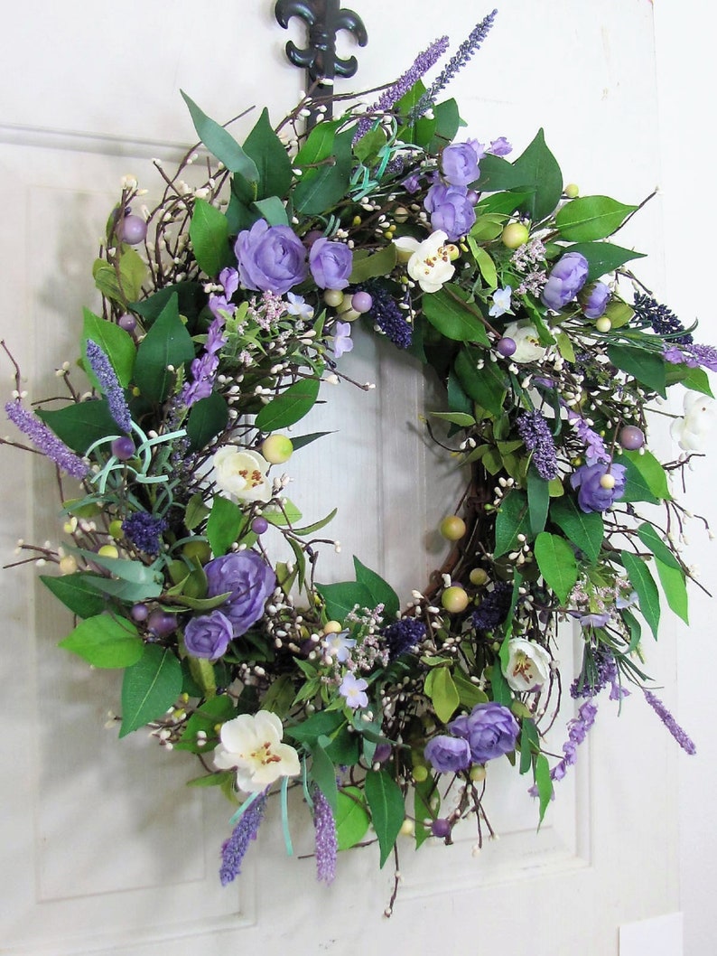 Purple Floral Wreath for your Home or Door Every Day Wreaths Purple Floral Home Decor Door Wreaths Gift Lavender Decorations image 2