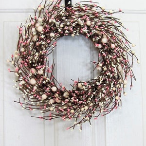 SMALL Pink & Ivory Berry Wreaths Every Day Wreaths Girls Baby Shower Decor Valentine Wreath Spring Mirror Wreath Berry Home Decor image 2