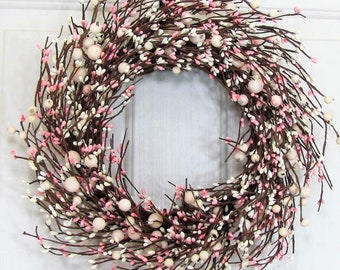 SMALL Pink & Ivory Berry Wreaths - Every Day Wreaths - Girls Baby Shower Decor - Valentine Wreath - Spring Mirror Wreath - Berry Home Decor