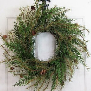 Artificial Cedar Pine Wreath Evergreen Everyday Home Decor Rustic Minimalist Door Accent Indoor Outdoor Wreath Year Round Pine image 3