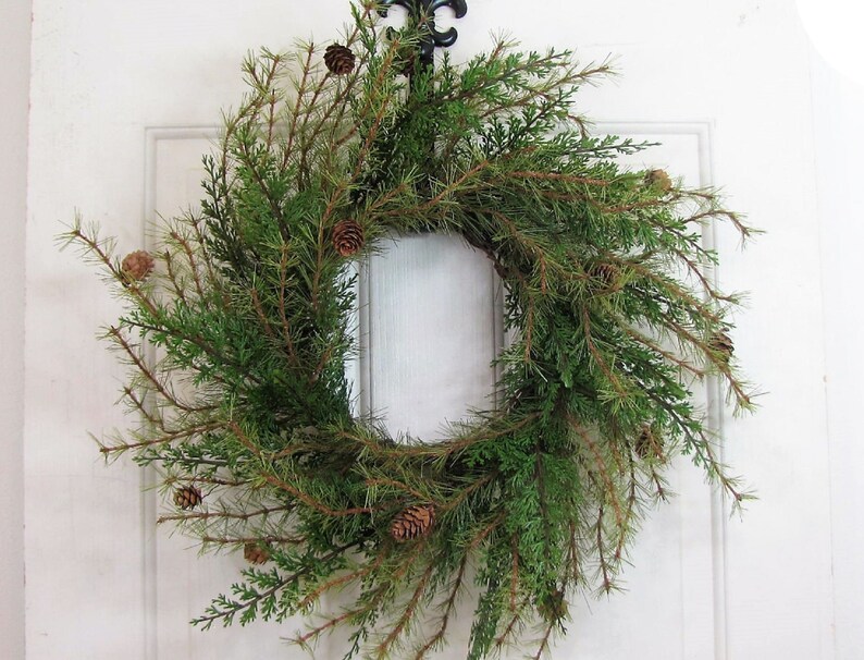 Artificial Cedar Pine Wreath Evergreen Everyday Home Decor Rustic Minimalist Door Accent Indoor Outdoor Wreath Year Round Pine image 3