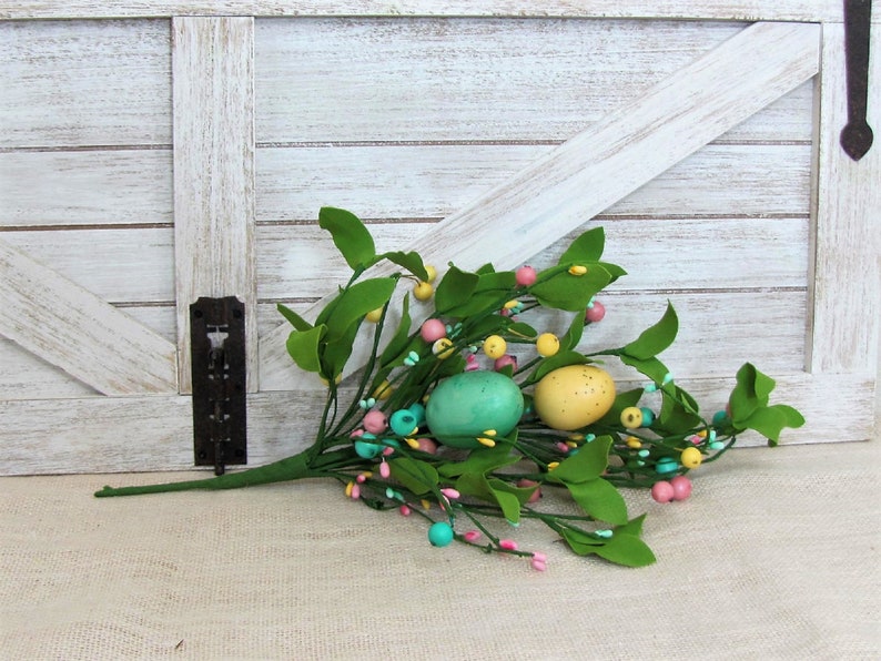 Pastel Easter Egg & Berry Spray Spring Floral Tablescape Country Home Decor Pastel Easter Egg Table Setting Modern Easter Decor image 5