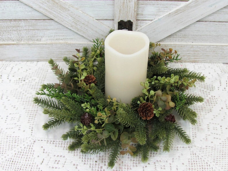 SMALL Eucalyptus and Pine Wreath Small Woodland Every Day Wreath or Candle Ring Pinecone Mirror Wreath Woodsy Wreaths Designawreath image 4