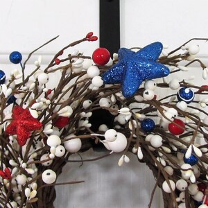 SMALL Patriotic Wreath/Candle Ring Americana Flag Wreaths Red White and Blue Stars and Berries, Versatile Decor for Door or Cabinet image 6