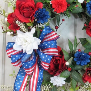 Flag Wreath Patriotic Floral Grapevine Wreath July 4th Wreath July Fourth Americana Floral Wreath Memorial Day Patriotic Home Decor image 8