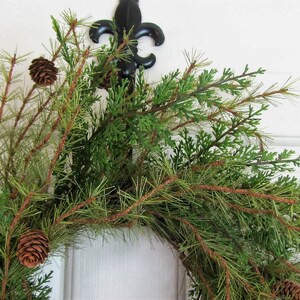 Artificial Cedar Pine Wreath Evergreen Everyday Home Decor Rustic Minimalist Door Accent Indoor Outdoor Wreath Year Round Pine image 5