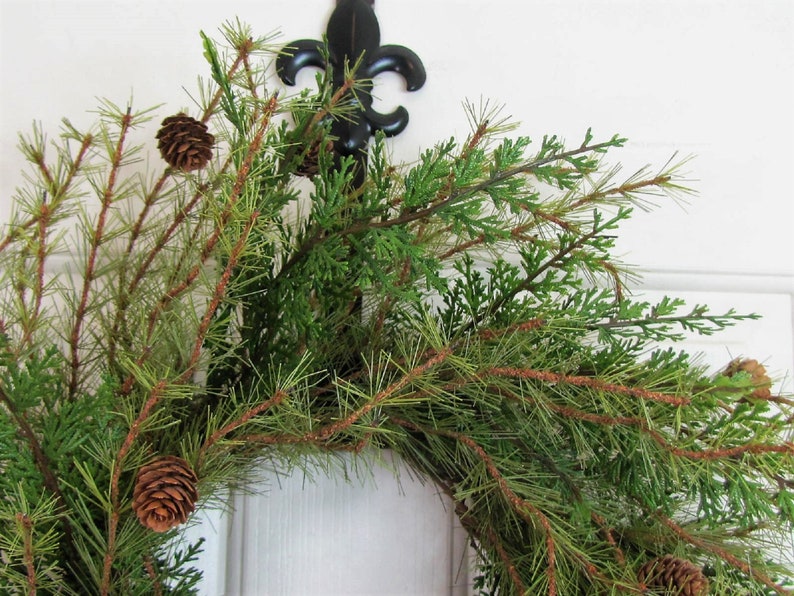 Artificial Cedar Pine Wreath Evergreen Everyday Home Decor Rustic Minimalist Door Accent Indoor Outdoor Wreath Year Round Pine image 5