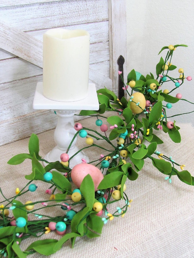 Easter Tablescape Easter Egg Garland Spring Floral & Berry Mantle Garland Easter Table Runner Garland for Mantel Spring Table Decor image 1