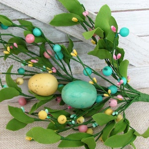 Pastel Easter Egg & Berry Spray Spring Floral Tablescape Country Home Decor Pastel Easter Egg Table Setting Modern Easter Decor image 1