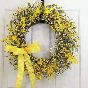 Spring Forsythia & Berry Wreath Yellow Wreaths for Your Home Country Farmhouse Wreath for Front Door Primitive Wreath Designawreath image 8