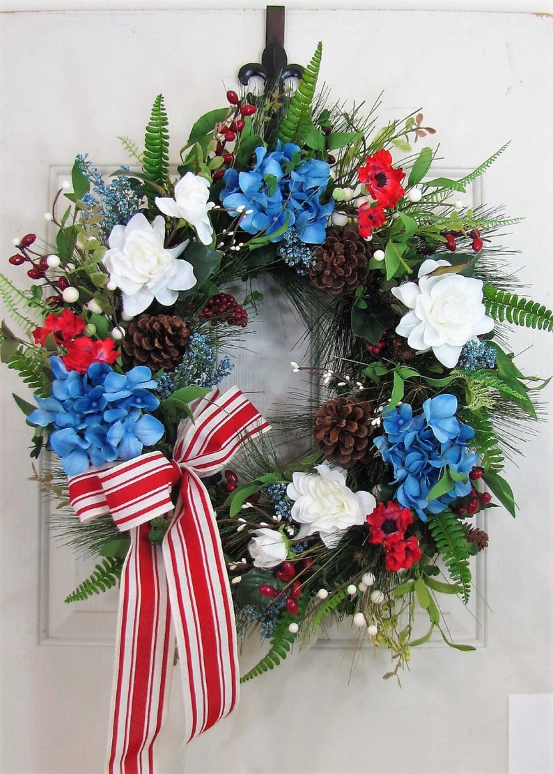 Patriotic Home or Door Decor American Flag Wreath Independence Day Porch Decor Summer Door Hanger Wreath for Memorial Day July 4th image 1