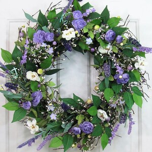 Purple Floral Wreath for your Home or Door Every Day Wreaths Purple Floral Home Decor Door Wreaths Gift Lavender Decorations image 1