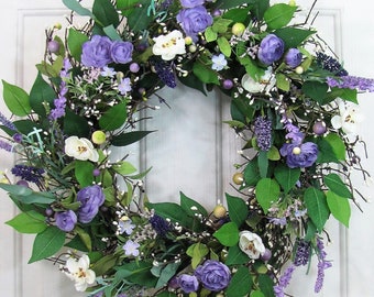 Purple Floral Wreath for your Home or Door - Every Day Wreaths - Purple Floral Home Decor - Door Wreaths - Gift - Lavender Decorations