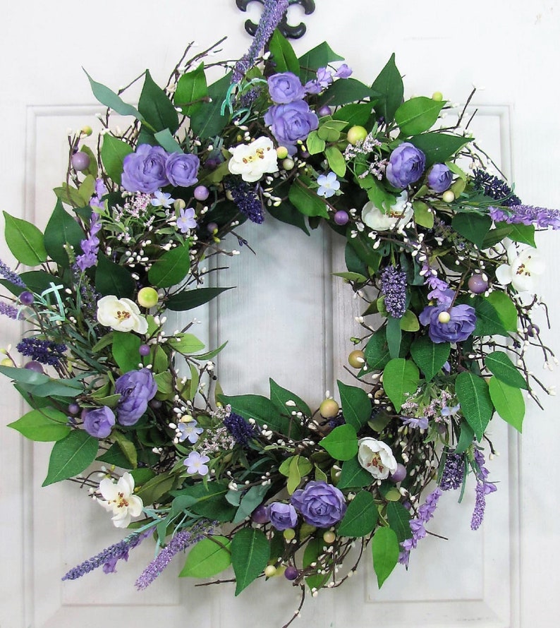 Purple Floral Wreath for your Home or Door Every Day Wreaths Purple Floral Home Decor Door Wreaths Gift Lavender Decorations image 1