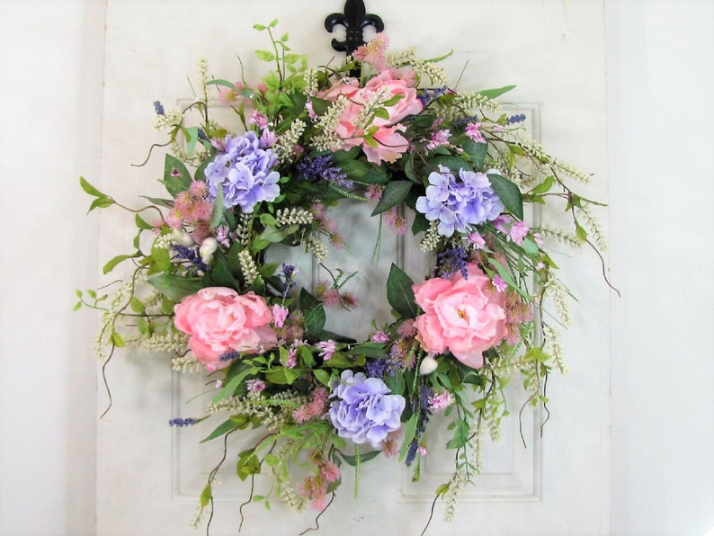 READY TO SHIP Spring Floral Wreath Country Cottage Wreaths for Door French Cottage Home Decor Shabby Chic Hydrangea & Peony Decor image 3