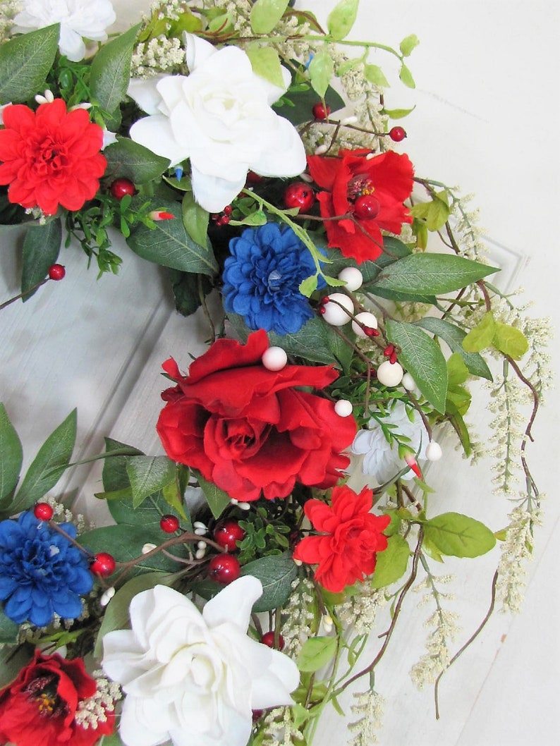 Flag Wreath Patriotic Floral Grapevine Wreath July 4th Wreath July Fourth Americana Floral Wreath Memorial Day Patriotic Home Decor image 6