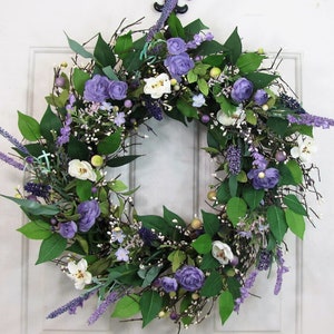 Purple Floral Wreath for your Home or Door Every Day Wreaths Purple Floral Home Decor Door Wreaths Gift Lavender Decorations image 7
