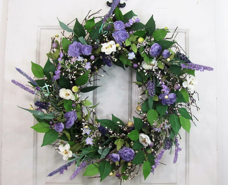 Purple Floral Wreath for your Home or Door Every Day Wreaths Purple Floral Home Decor Door Wreaths Gift Lavender Decorations image 7