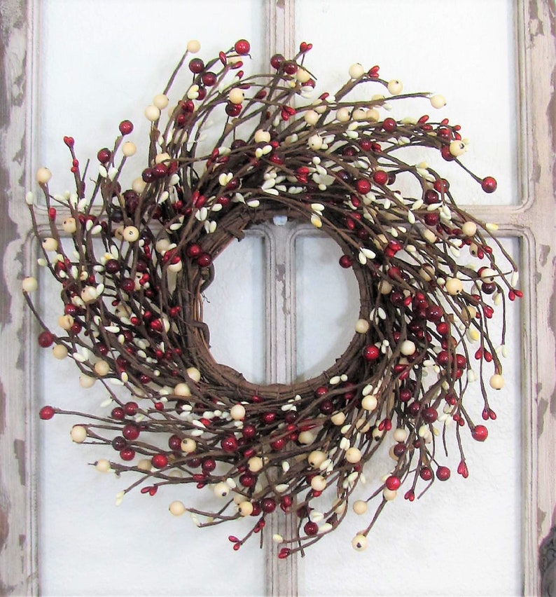 SMALL Everyday Berry Wreath Window or Mirror Wreath Country Farmhouse Pantry Door Wreath for Cabinet Primitive Wreaths Mini Decor image 2
