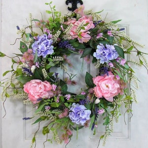 READY TO SHIP Spring Floral Wreath Country Cottage Wreaths for Door French Cottage Home Decor Shabby Chic Hydrangea & Peony Decor image 1