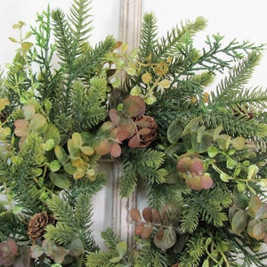 SMALL Eucalyptus and Pine Wreath Small Woodland Every Day Wreath or Candle Ring Pinecone Mirror Wreath Woodsy Wreaths Designawreath image 2