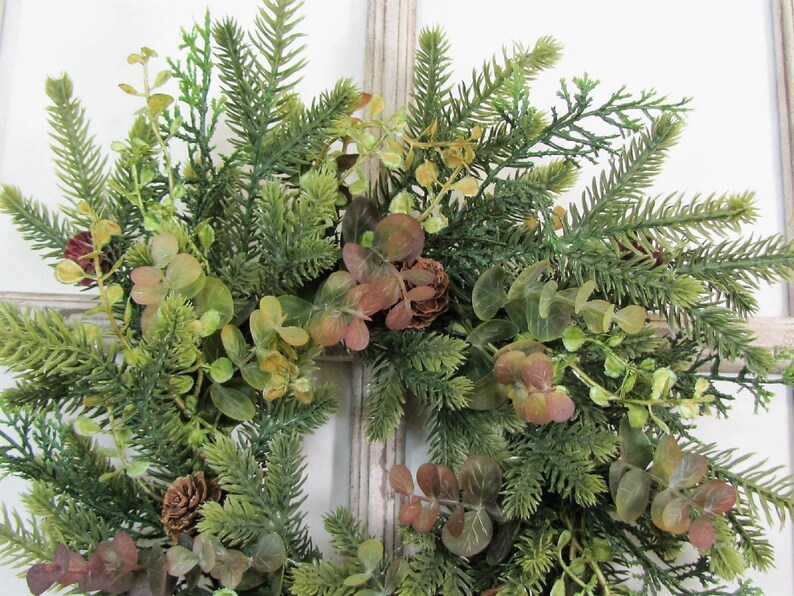 SMALL Eucalyptus and Pine Wreath Small Woodland Every Day Wreath or Candle Ring Pinecone Mirror Wreath Woodsy Wreaths Designawreath image 2