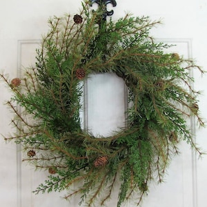 Artificial Cedar Pine Wreath Evergreen Everyday Home Decor Rustic Minimalist Door Accent Indoor Outdoor Wreath Year Round Pine image 1