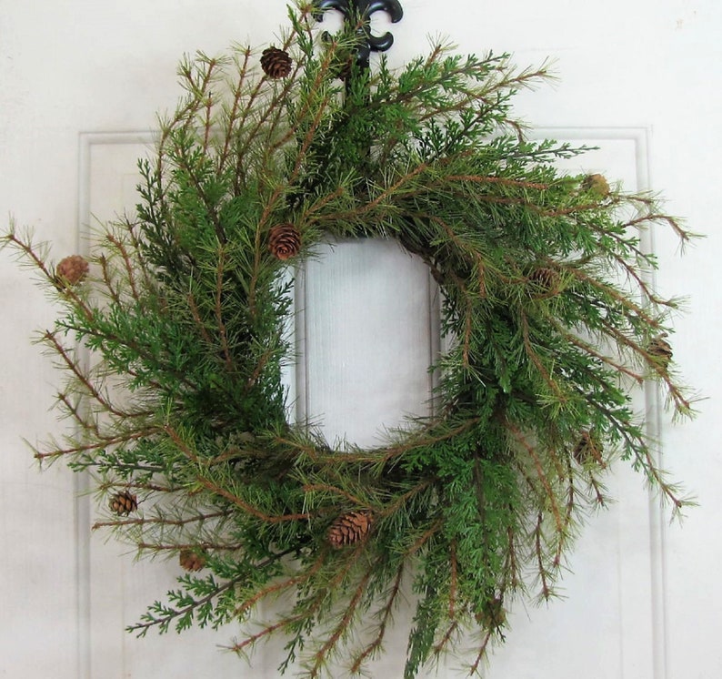 Artificial Cedar Pine Wreath Evergreen Everyday Home Decor Rustic Minimalist Door Accent Indoor Outdoor Wreath Year Round Pine image 1