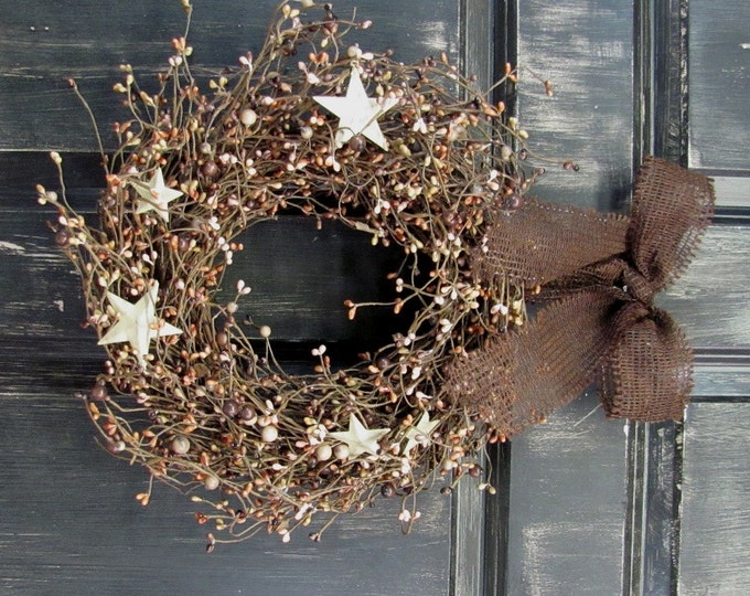 Pantry Door Wreath Mixed Brown Berry & Ivory Star Candle Etsy