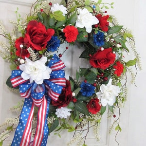 Flag Wreath Patriotic Floral Grapevine Wreath July 4th Wreath July Fourth Americana Floral Wreath Memorial Day Patriotic Home Decor image 3