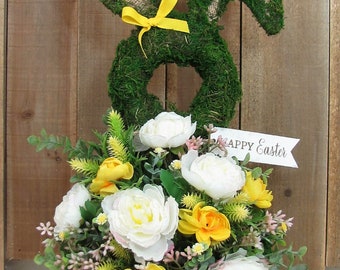 Spring and Easter Bunny Floral Arrangement - Easter Home Decor - Easter Decor for Table - Bunny Centerpiece - Spring Floral Arrangement