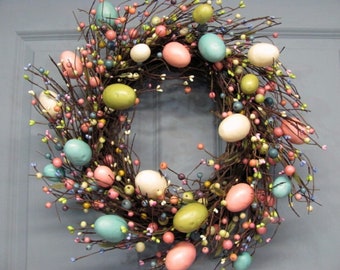 Spring and Easter Wreath - Pastel Spring EGG Mix Pip Berry Wreath - Primitive Easter Home Decor - Easter Egg Wreath