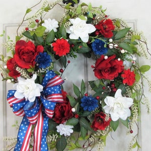 Flag Wreath Patriotic Floral Grapevine Wreath July 4th Wreath July Fourth Americana Floral Wreath Memorial Day Patriotic Home Decor image 7