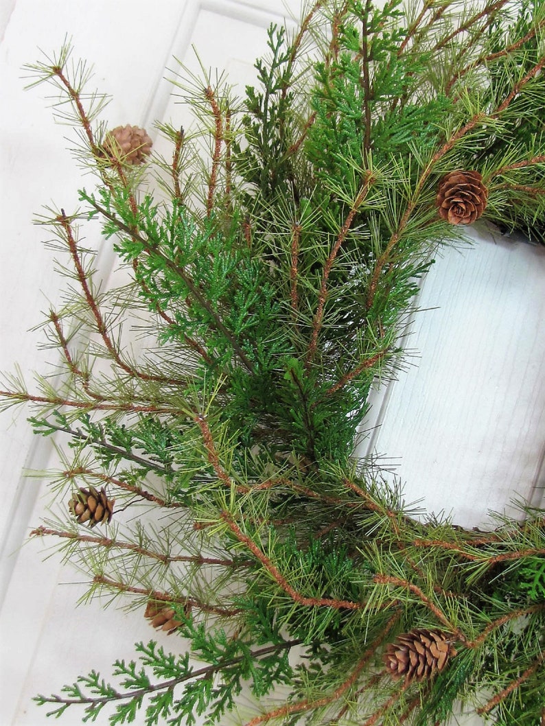 Artificial Cedar Pine Wreath Evergreen Everyday Home Decor Rustic Minimalist Door Accent Indoor Outdoor Wreath Year Round Pine image 4