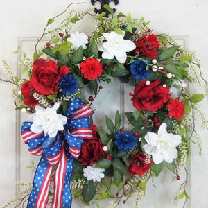 Flag Wreath Patriotic Floral Grapevine Wreath July 4th Wreath July Fourth Americana Floral Wreath Memorial Day Patriotic Home Decor image 4