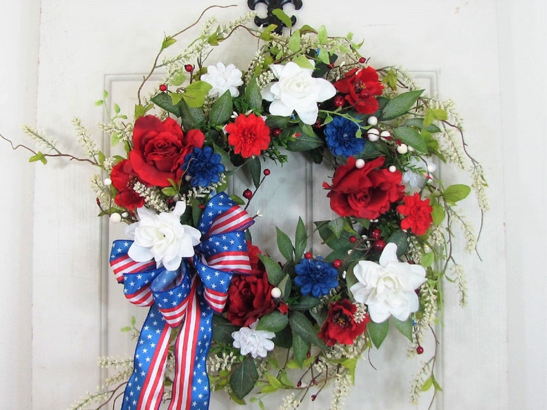 Flag Wreath Patriotic Floral Grapevine Wreath July 4th Wreath July Fourth Americana Floral Wreath Memorial Day Patriotic Home Decor image 4