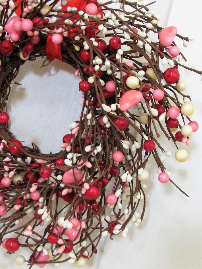 Mini Red and Pink Heart Berry Wreath Valentine Candle Ring Etsy