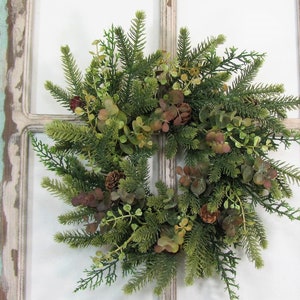 SMALL Eucalyptus and Pine Wreath Small Woodland Every Day Wreath or Candle Ring Pinecone Mirror Wreath Woodsy Wreaths Designawreath image 8