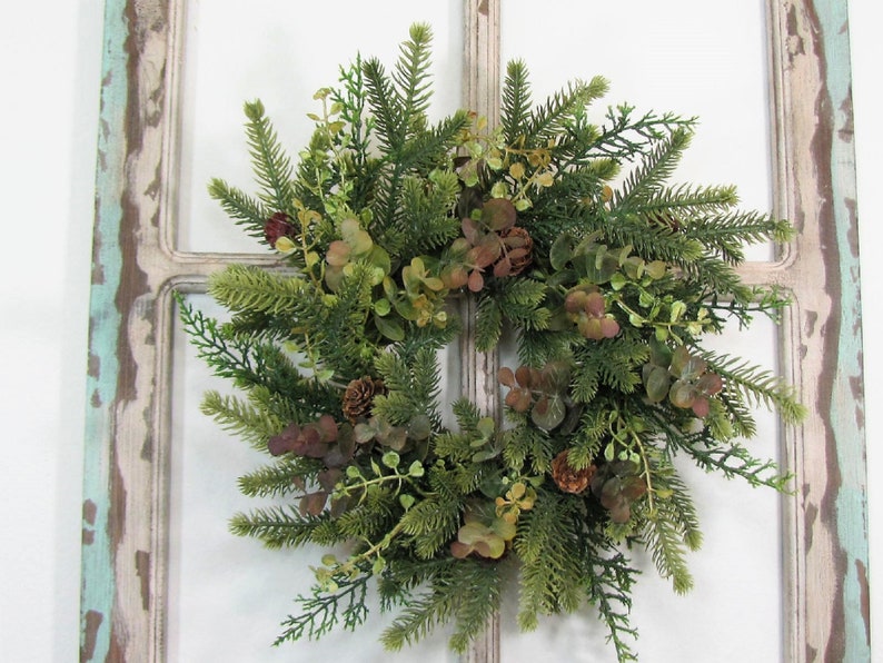 SMALL Eucalyptus and Pine Wreath Small Woodland Every Day Wreath or Candle Ring Pinecone Mirror Wreath Woodsy Wreaths Designawreath image 8