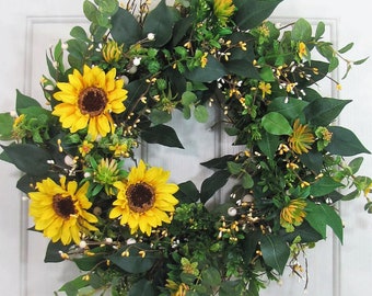 Yellow Floral Wreath for your Home or Door - Every Day Wreaths - Sunflower Floral Home Decor - Door Wreaths - Gift - Summer Decorations