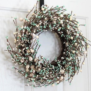 SMALL Teal Blue & Ivory Berry Wreaths Every Day Wreaths Baby Shower Decor Window Wreath Spring Mirror Wreath Berry Home Decor image 4