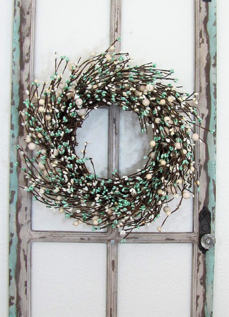 SMALL Teal Blue & Ivory Berry Wreaths Every Day Wreaths Baby Shower Decor Window Wreath Spring Mirror Wreath Berry Home Decor image 6
