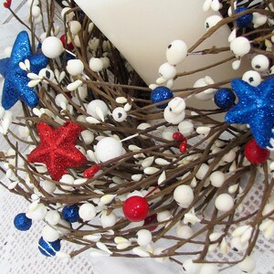 SMALL Patriotic Wreath/Candle Ring Americana Flag Wreaths Red White and Blue Stars and Berries, Versatile Decor for Door or Cabinet image 8