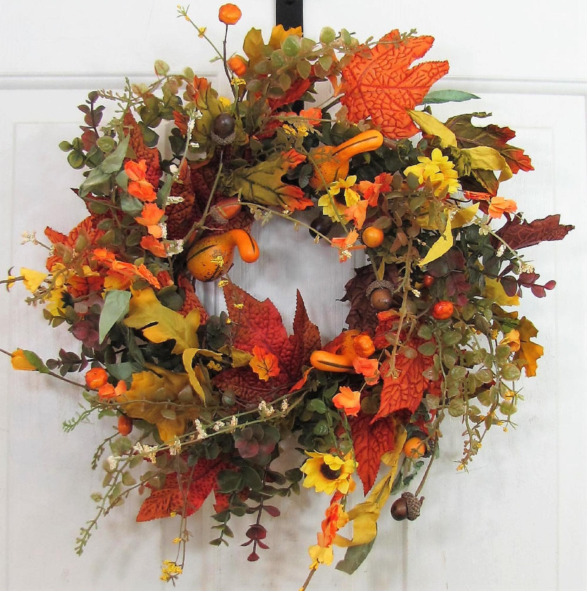Thanksgiving Floral Wreath for Cabinet or Pantry Door - Country Farmhouse Door or Home Decor - Rustic Thanksgiving Candle Ring or Wreath