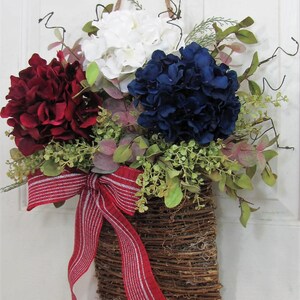 Patriotic Hydrangea Basket Wreath for Your Front Door or Home Wreath Basket for Door Every Day Outdoor Porch Decor Designawreath image 5