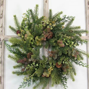 SMALL Eucalyptus and Pine Wreath Small Woodland Every Day Wreath or Candle Ring Pinecone Mirror Wreath Woodsy Wreaths Designawreath image 1