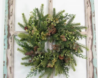 SMALL Eucalyptus and Pine Wreath - Small Woodland Every Day Wreath or Candle Ring - Pinecone Mirror Wreath - Woodsy Wreaths - Designawreath